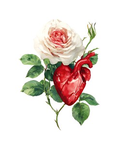 玫瑰相伴的人体心脏插画