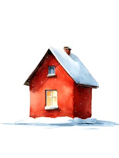 雪中红屋静谧冬日景象