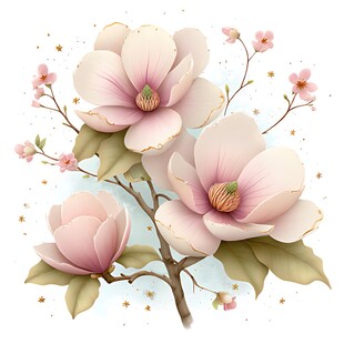 粉色玉兰花枝插画