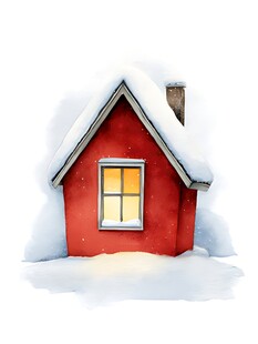 雪中红屋温馨冬日景象