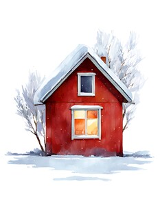 雪中小红屋温馨冬日景