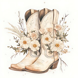 花卉装饰的复古牛仔靴