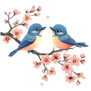 枝头双鸟伴繁花