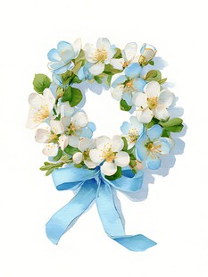 蓝色花朵花环装饰