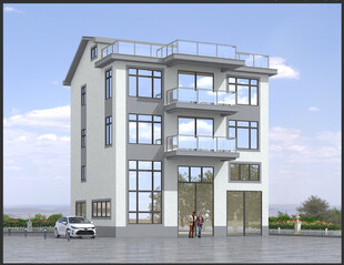 现代风格三层别墅外观设计