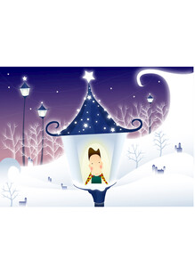 雪夜中的梦幻小屋与女孩