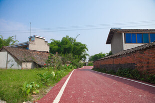 乡村红道旁的民居景色