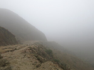 山间雾中蜿蜒的崎岖小路