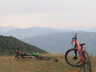 山地间的双辆自行车