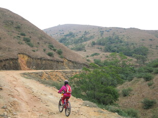 山地骑行者穿梭于山野间