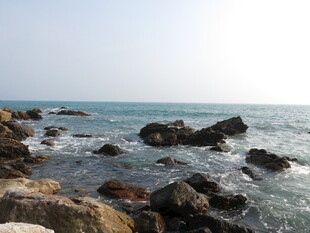 海边礁石与翻涌的海浪