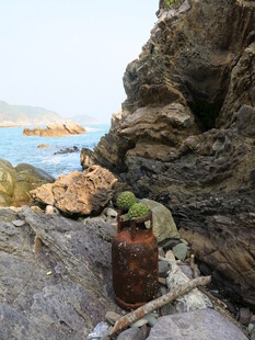 海边岩石上的旧物