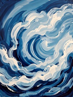 蓝色海浪抽象艺术画作