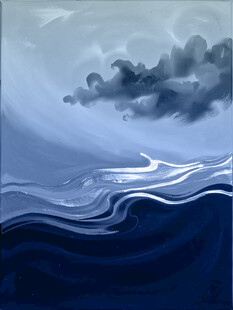 海浪翻涌的阴沉海洋景象