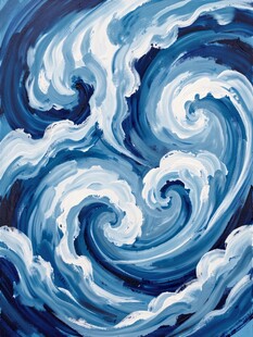 蓝色海浪抽象艺术画作