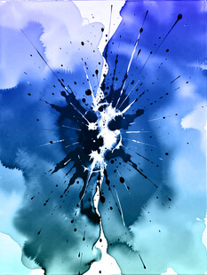 蓝色水墨风格抽象水彩画