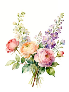 手绘多彩花卉花束