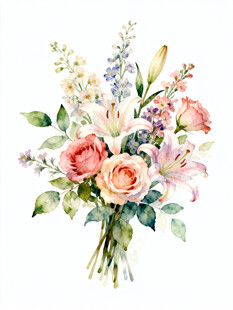 水彩绘多彩花卉花束