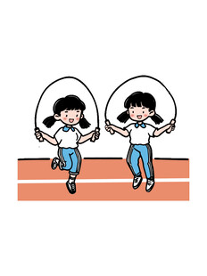 女孩跳绳运动场景
