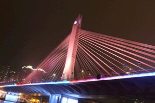 夜晚绚丽的斜拉桥景观