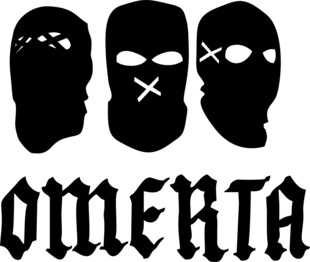 神秘蒙面图案与OMERTA字样