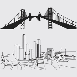 城市桥梁建筑线稿图
