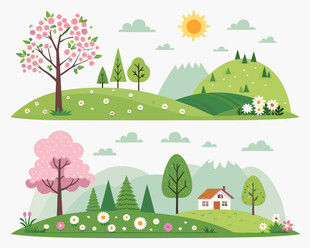 春日田园风光插画