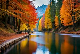 秋日山林间的宁静河流