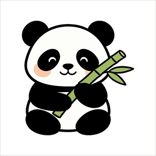 可爱熊猫抱竹卡通插画