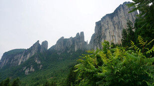 恩施峻峭山峰与葱郁植被景观