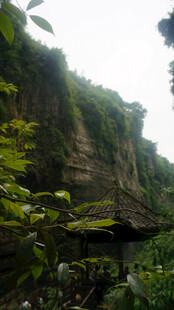 恩施山间峭壁下的绿意景致