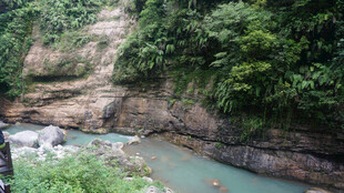 恩施山间清澈溪流 绿意环绕