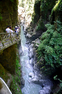 恩施山间栈道旁的清幽溪流