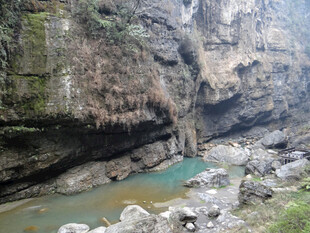 恩施峡谷中的碧绿溪流