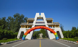 彩色拱门横跨宽阔道路