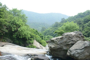 山间溪流与嶙峋怪石景观