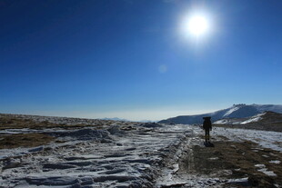 雪地徒步者 蓝天暖阳相伴