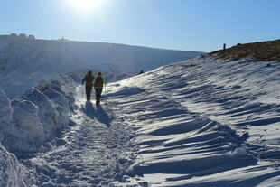 冬日雪径上的徒步者
