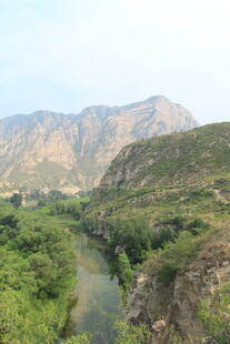 山间河流与葱郁植被景观