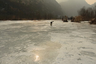 冬日冰河上的活动场景
