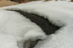 冰雪覆盖下的潺潺溪流