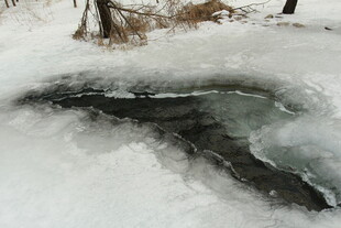 雪地中开裂的冰层