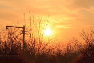 夕阳下的田野与电力设施