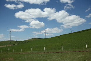 草原风光 蓝天白云风车