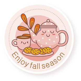 秋季温馨茶具饼干插画