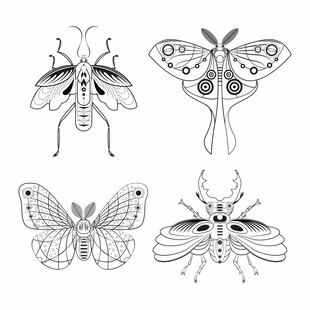 赛博黑色线描昆虫