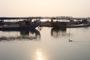 湛江夕阳下的宁静渔港