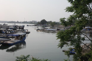 湛江河畔停泊的船只景象