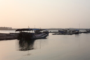 湛江黄昏下宁静的停泊船只