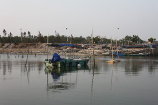 湛江宁静湖畔的小船与码头